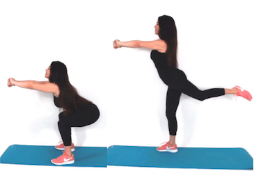 Squat with reverse kick exercise - Christina Carlyle Squat with reverse kick exercise being done by Christina Carlyle