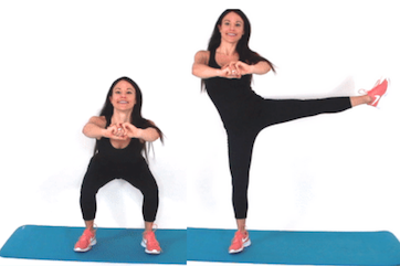 Squat with side leg lift squat challenge exercise - Christina Carlyle Squat with side leg lift squat challenge exercise being done by Christina Carlyle