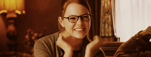 emma stone happy looking at something gif