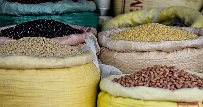 bulk beans in a market 