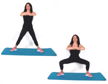 Sumo Squat Pulse anti cellulite exercise being done by Christina Carlyle