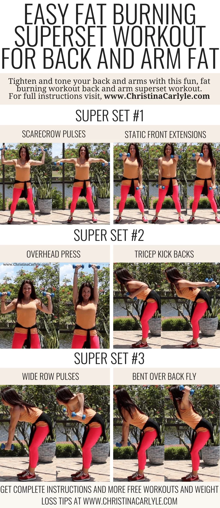 Burn your Back and Arm Fat Fast. This fat burning Upper Body Workout Routine will help you tighten and tone your upper body fast. Women Christina Carlyle www.ChristinaCarlyle.com