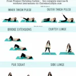 Thigh workout for women featuring six exercises to tone and sculpt inner and outer thighs, including pulses, lunges, squats, and bridge extensions