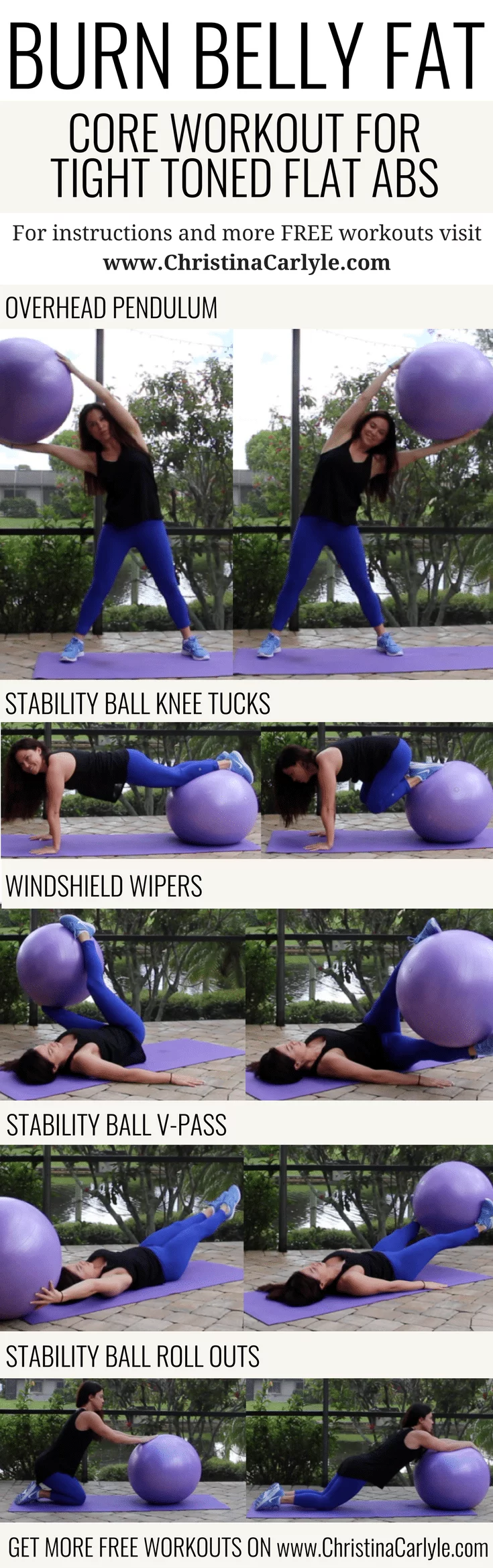 Fat Burning Ab Workout with Stability Ball for Women and Beginners that want flat toned abs https://www.christinacarlyle.com/stability-ball-core-workout/