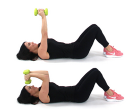 Skullcrusher Tricep Exercise - Christina Carlyle Skullcrusher Tricep Exercise with dumbbells being done by Christina Carlyle