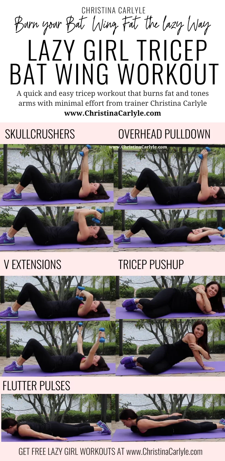 Lazy Girl Bat Wing Tricep Workout for Women being done by trainer Christina Carlyle 