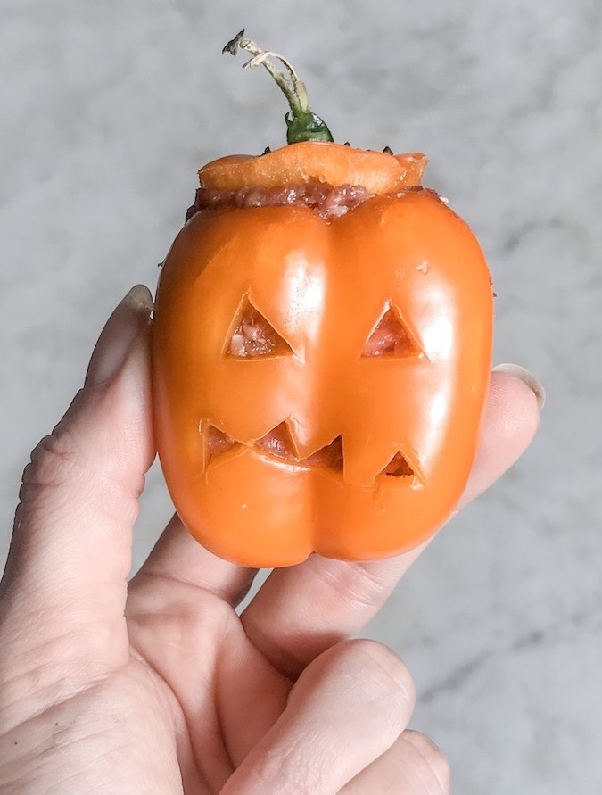 mini pepper with Jack O Lantern face