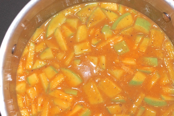 Pumpkin Soup in a pot on a stovetop