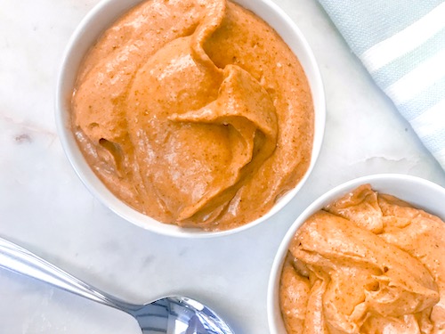 2 bowls of Pumpkin Spice Ice Cream on a countertop