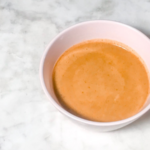 Pumpkin Soup in a pink bowl