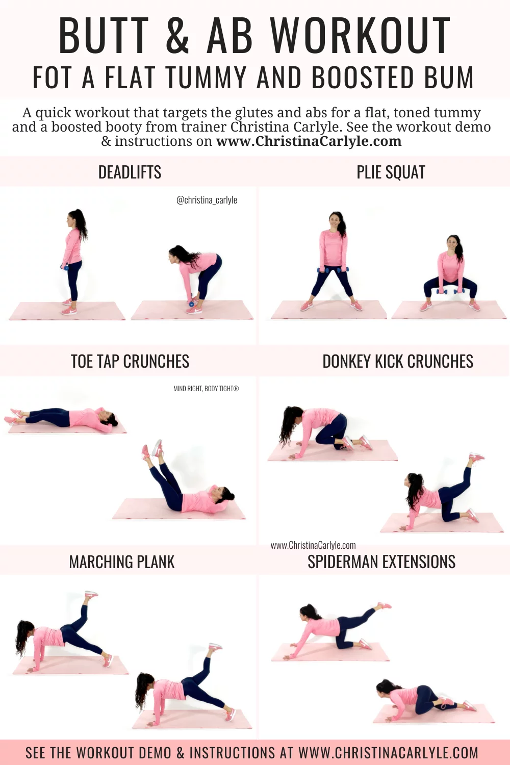 6 Ab and Butt Exercises Workout being done by trainer Christina Carlyle