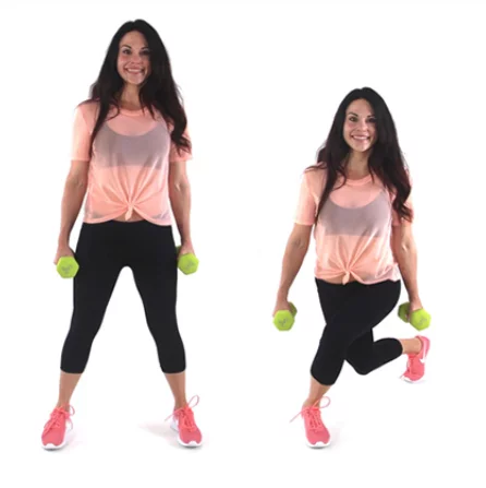 Curtsey Lunge Fat Burning Exercise being done by Christina Carlyle