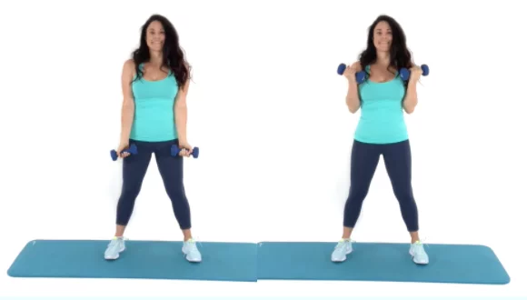 Bicep Curls Exercise - Christina Carlyle Bicep Curls arm exercise being done by trainer Christina Carlyle