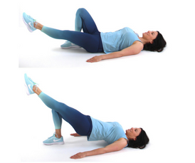 Single Leg Bridge Leg Exercise for Women being done by trainer Christina Carlyle