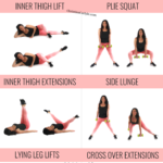 Trainer Christina Carlyle doing 6 different inner thigh exercises and text that says 20 Minute Inner Thigh workout for women