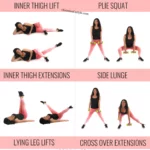 Trainer Christina Carlyle doing 6 different inner thigh exercises and text that says 20 Minute Inner Thigh workout for women