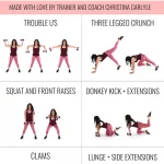 Trainer Christina Carlyle doing 6 different HIIT exercises in a HIIT workout and text that says 20-Minute Total Body Fat Burn Home HIIT Workout for Women