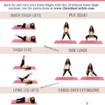 Trainer Christina Carlyle doing 6 inner thigh exercises and text that says 20 minute Thigh Workout for Women