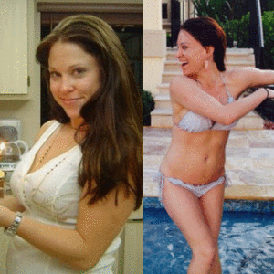 a gif showing 8 different pictures of Christina Carlyle before and after she lost weight