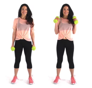 Hammer Curl Arm Exercise with Dumbbells being done by Christina Carlyle