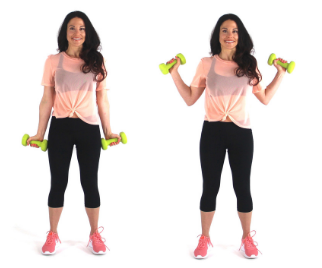 Side Hammer Curl Arm Exercise with Dumbbells being done by Christina Carlyle