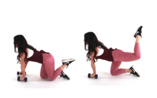 donkey kick extension hiit exercise done by Christina Carlyle