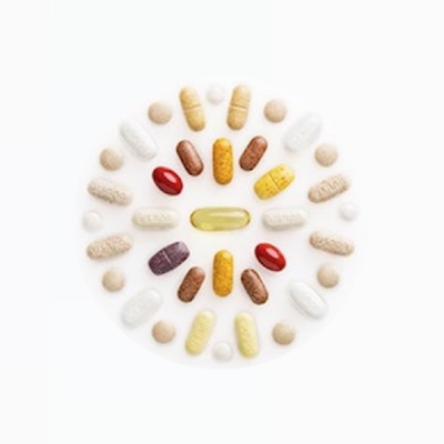 supplements in a pattern flatlay
