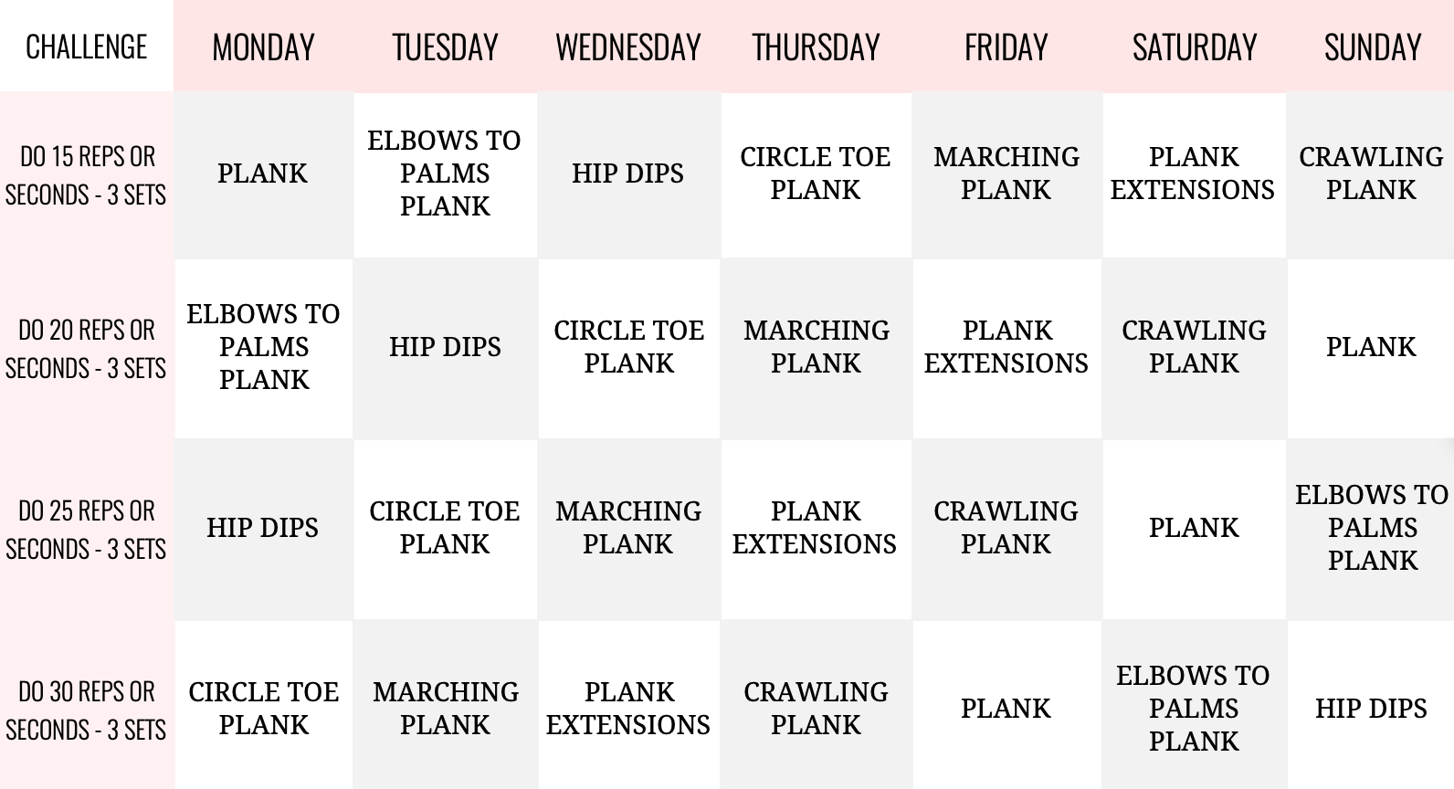 30 day plank challenge for abs schedule from Christina Carlyle