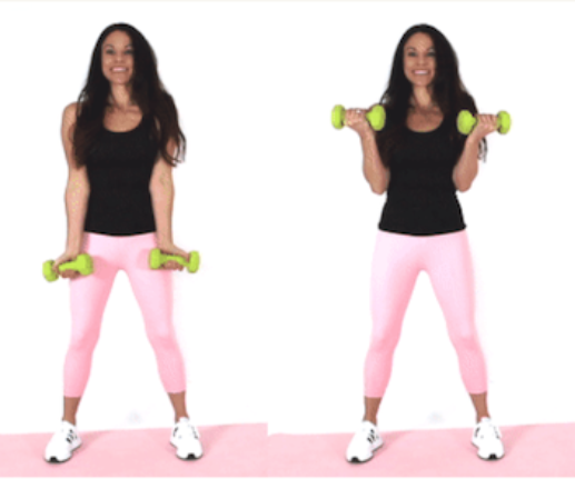 Corner Bicep Curl Bicep Dumbbell Exercise being done by Christina Carlyle