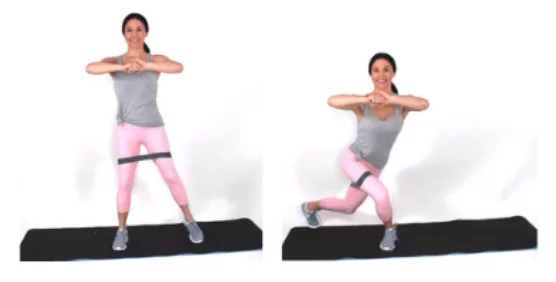 Curtsey Lunge Resistance Band Exercise done by Christina Carlyle