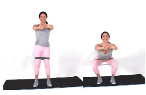 Resistance Band Squat Exercise done by Christina Carlyle