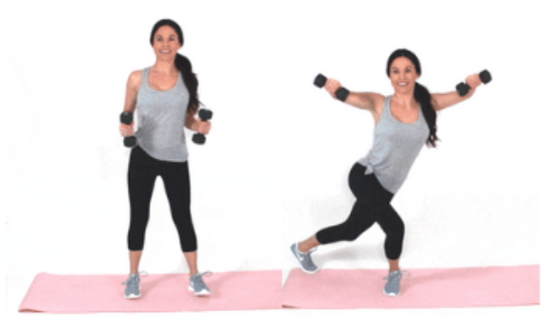 Curtsey Lunge Wing HIIT exercise done by Christina Carlyle 