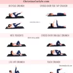 trainer Christina Carlyle doing 6 stomach exercises and text that says the best stomach exercises
