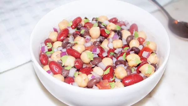 Cowboy Caviar bean salad in a white bowl