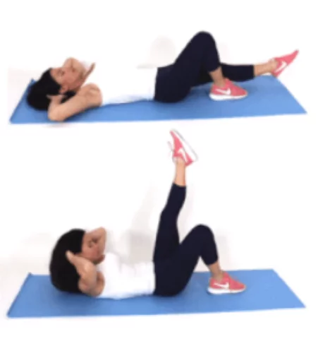 Single Leg Lift Crunch Leg and Ab Exercise done by Christina Carlyle