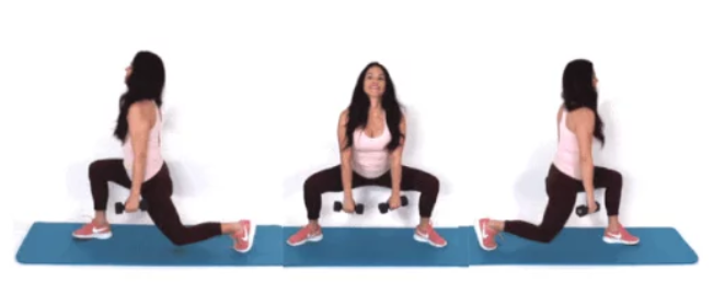 trainer Christina Carlyle doing a Lean Leg Lunge HIIT exercise