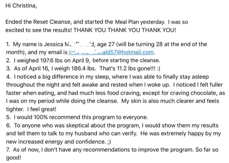 Christina Carlyle Reset Cleanse Review Christina Carlyle Reset Cleanse Client Results & Testimonial