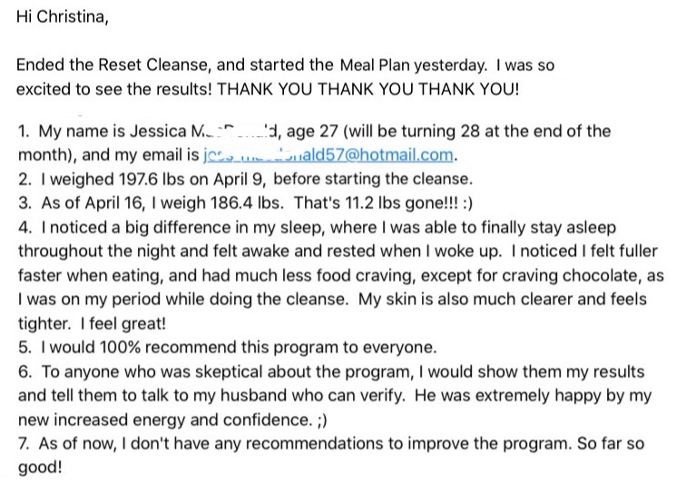 Christina Carlyle Reset Cleanse Client Results & Testimonial