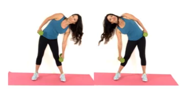 Dumbbell Side Dips standing ab exercise done by Christina Carlyle done by Christina Carlyle