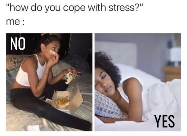 Stress Eating Versus Stress Sleeping meme