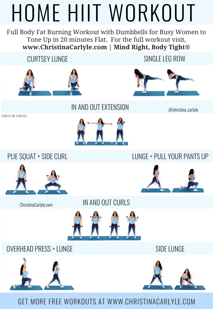 Home HIIT Workout with 8 HIIT exercises being done by trainer Christina Carlyle