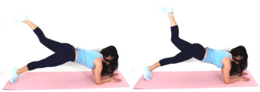 Christina Carlyle doing a marching plank ab exercise at home