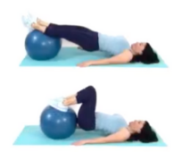 Hamstring Ball Tuck Home Leg Exercise being done by trainer Christina Carlyle https://www.christinacarlyle.com/home-leg-workout/