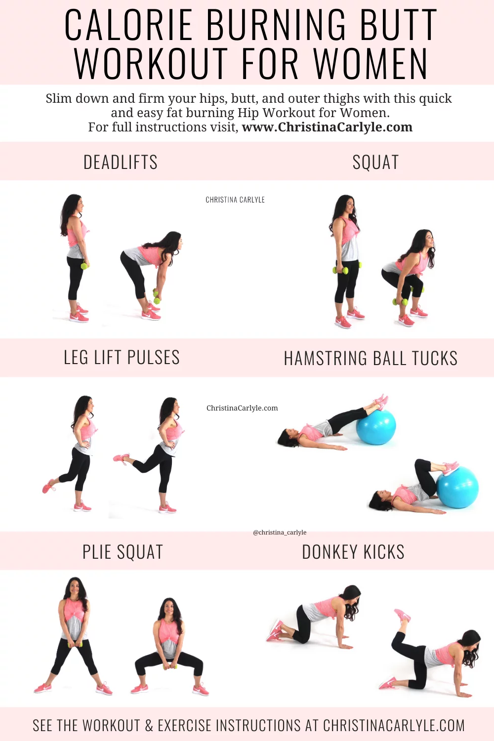 Butt Workout for Women with 6 butt exercises being done by trainer Christina Carlyle