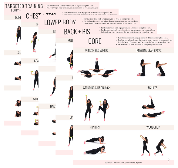 Targeted Kickstarter workout plan for women - Christina Carlyle 5 different pages of workouts