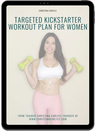 Free Workout Plan for Women - Christina Carlyle Ebook cover with Christina Carlyle and text that says Targeted Kickstarter Workout Plan for Women