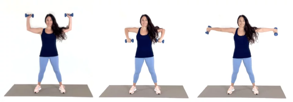 Trainer Christina Carlyle demonstrating a Trouble U exercise from a 10 minute arm workout