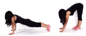 single leg bridge crawling plank bodyweight exercise being done by trainer Christina Carlyle