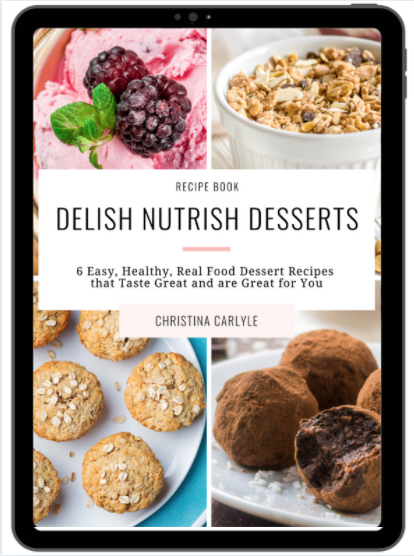 an ebook cover and text that says Delish Nutritish Recipe Book by Christina Carlyle