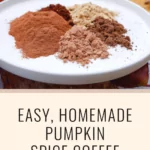 Different spices and pumpkins arranged on a countertop and text that says Easy, Homemade Pumpkin Spice